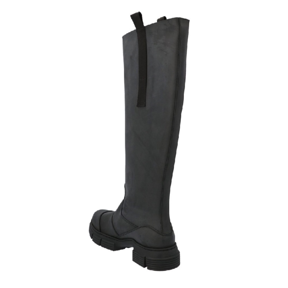 GANNI black knee high faux fur lined chunky boots with tabs - Picture 8 of 16
